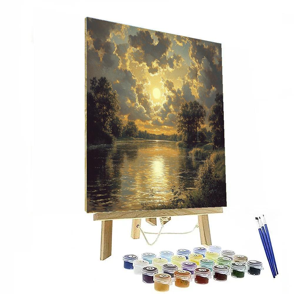 Rembrandt Inspired Riverbank With Luminous Golden Light painting number kit