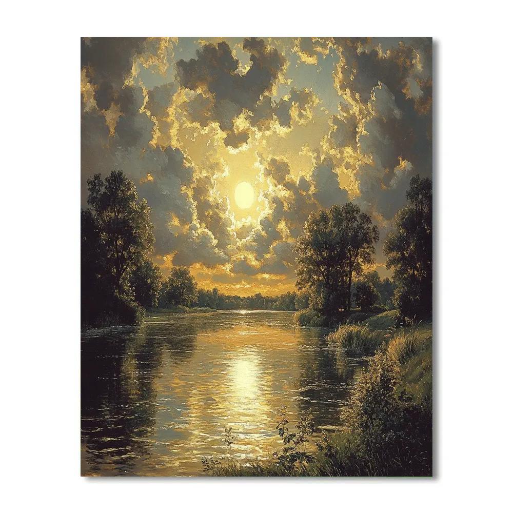 Rembrandt Inspired Riverbank With Luminous Golden Light painting number kit