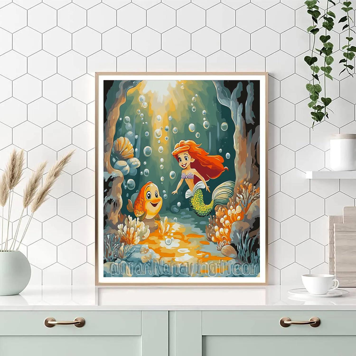 Ariel And Flounder Treasure Grotto paint by color