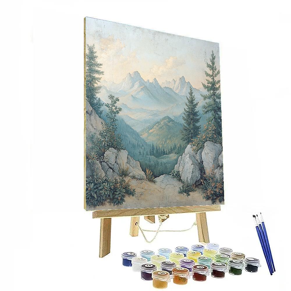 Leonardo Da Vinci Inspired Alpine Mountain Landscape painting number kit