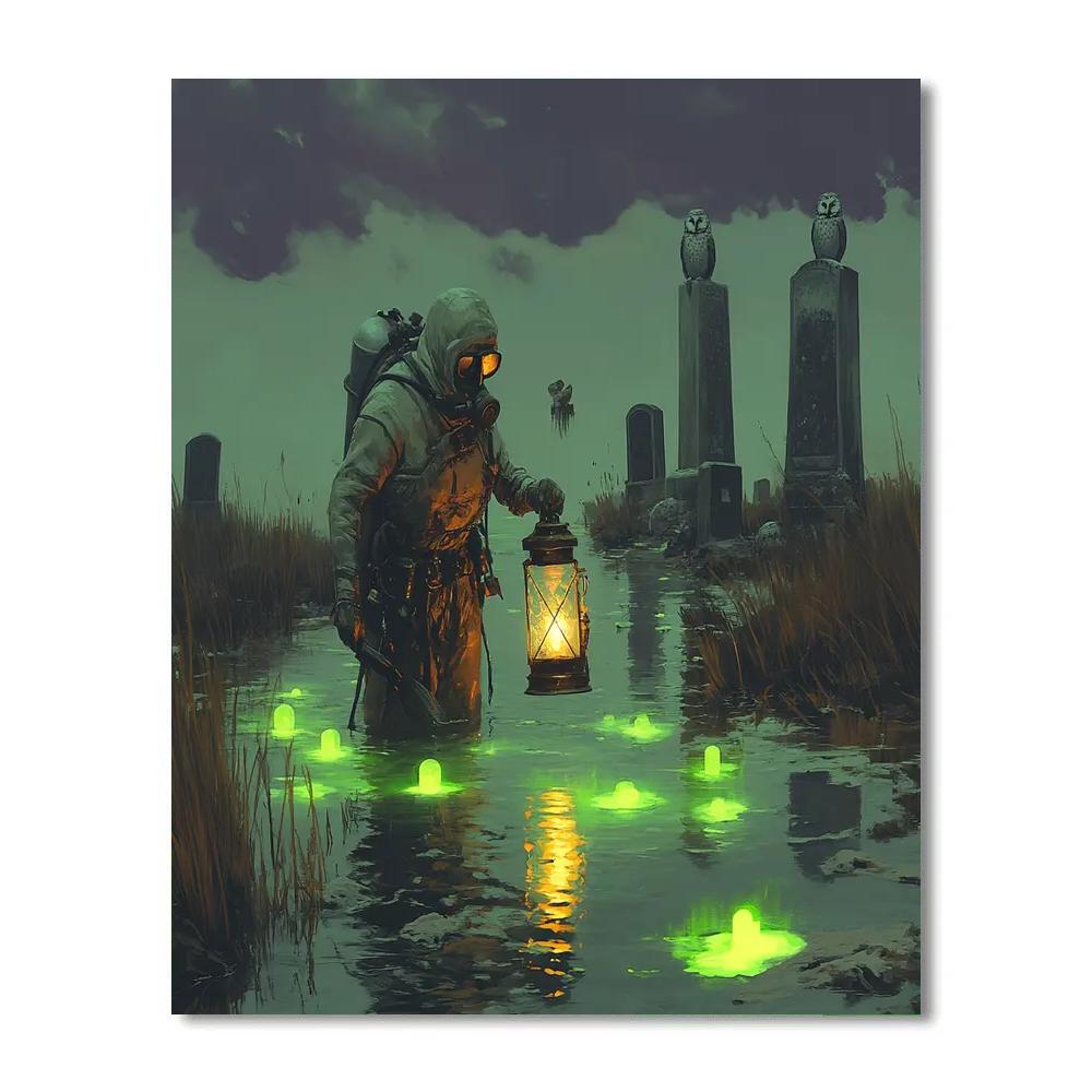 Halloween Lantern Diver In The Marsh Of Echoes Number painting