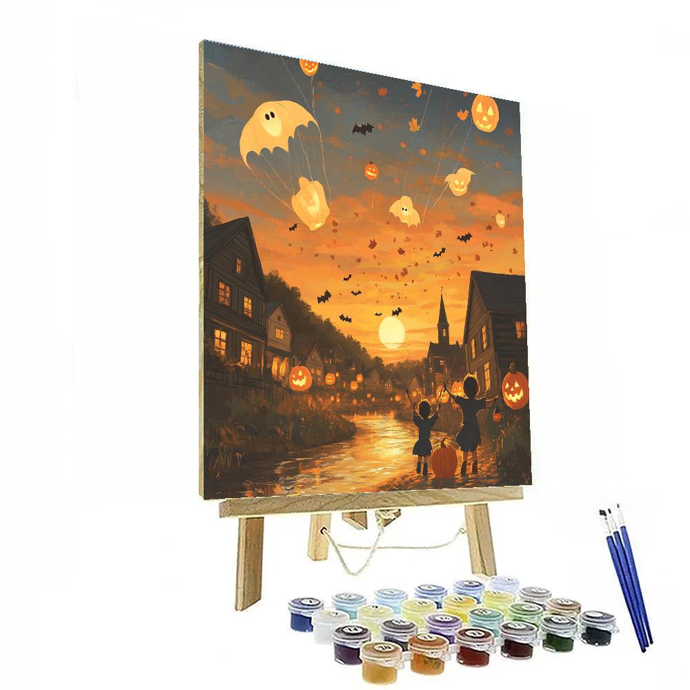 Halloween Lantern Kite Fleet Over Hollow Town Paint by numbers art