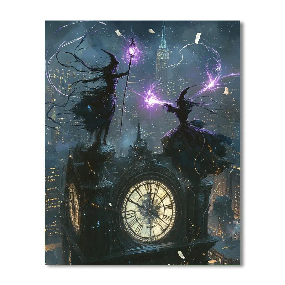 Halloween Clocktower Witch Duel At Dusk DIY paint by numbers