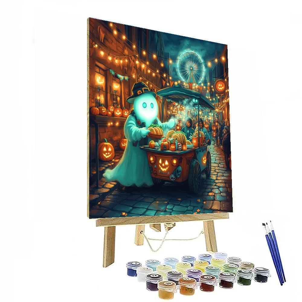 Halloween Street Food Ghost Taco Cart Paint by numbers art