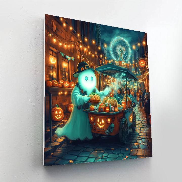 Halloween Street Food Ghost Taco Cart Paint by numbers art