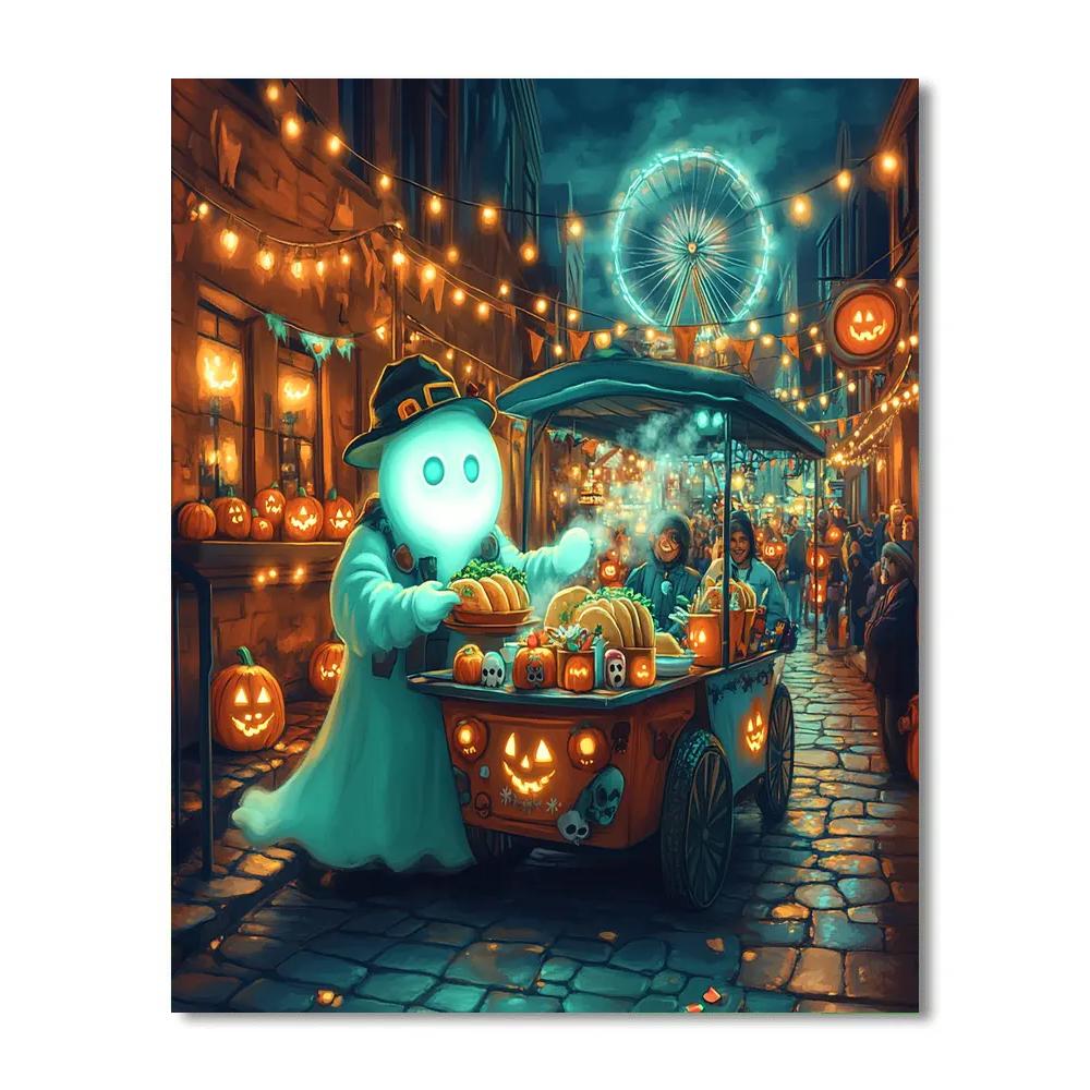 Halloween Street Food Ghost Taco Cart Paint by numbers art