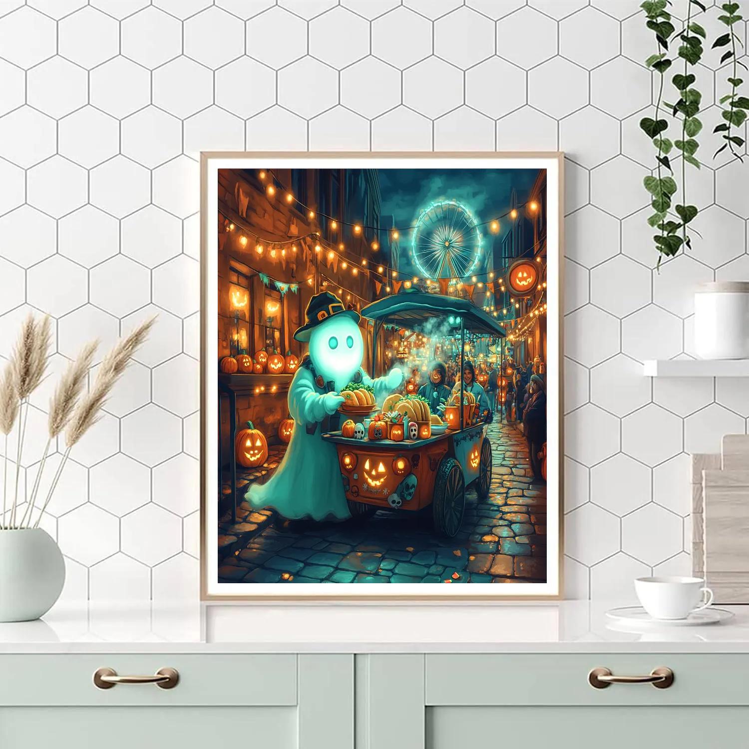 Halloween Street Food Ghost Taco Cart Paint by numbers art
