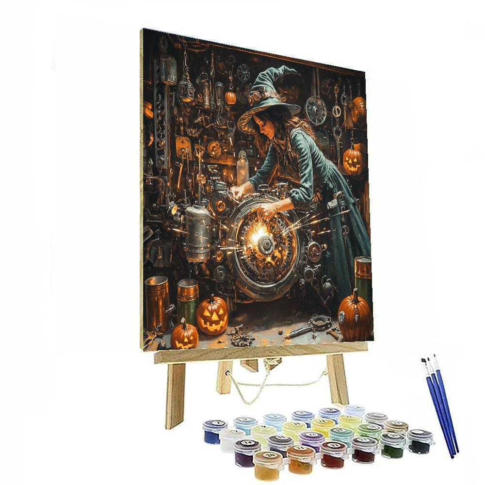 Spooky Clockwork Witch Mechanic painting number kit