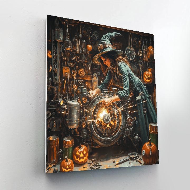 Spooky Clockwork Witch Mechanic painting number kit