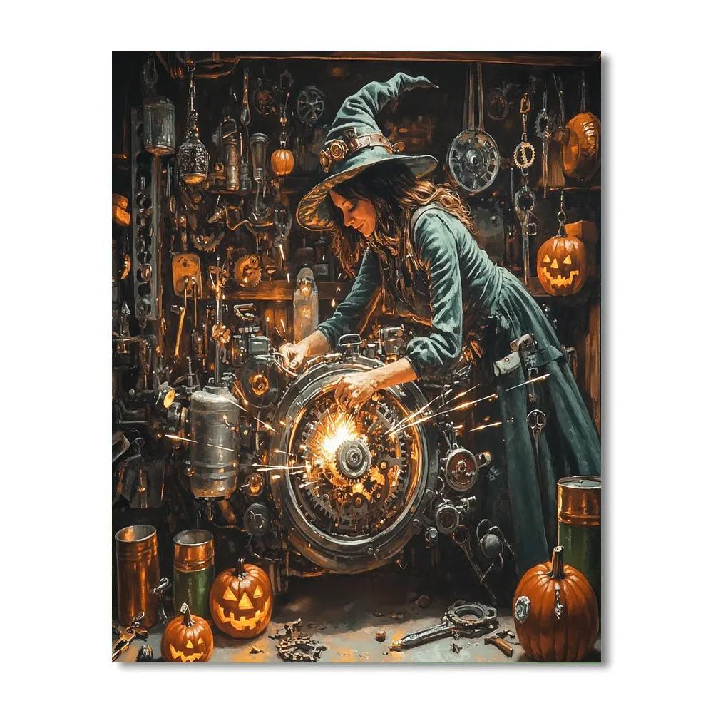 Spooky Clockwork Witch Mechanic painting number kit