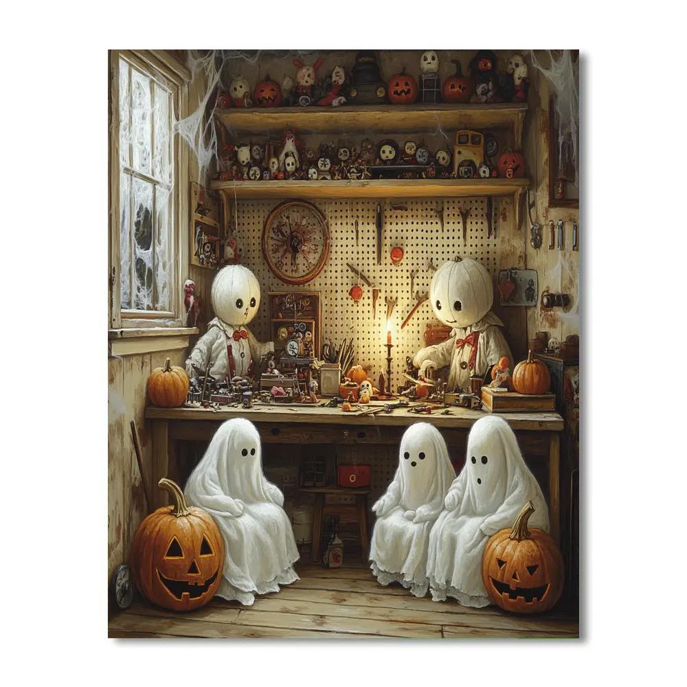 Haunted Toymaker Midnight Repair Shop paint by number