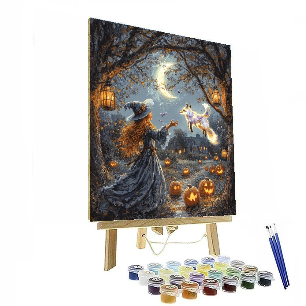 Moonlit Witch With Spooky Familiar painting number kit