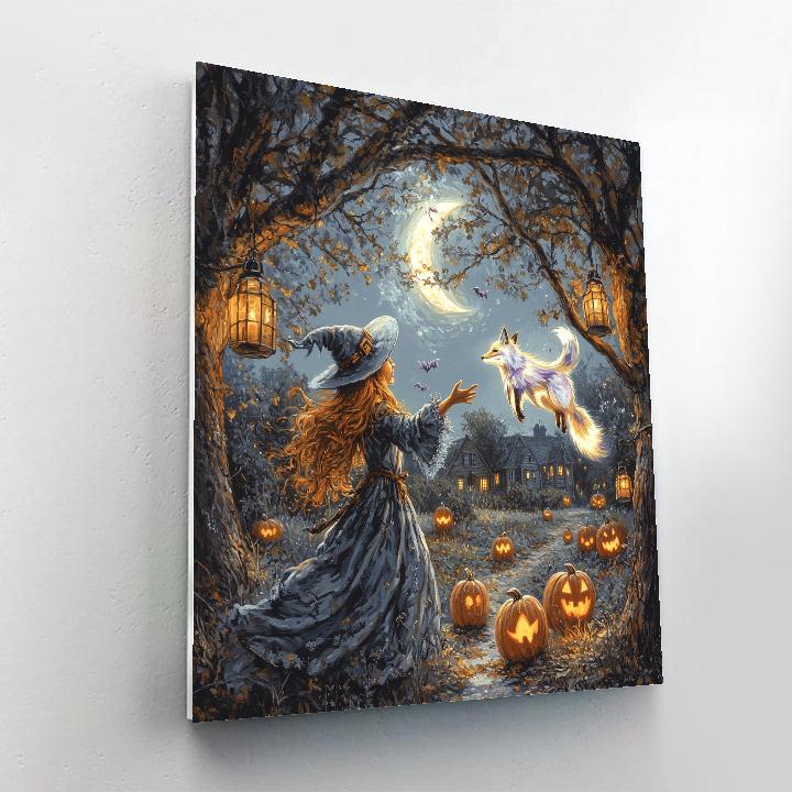 Moonlit Witch With Spooky Familiar painting number kit
