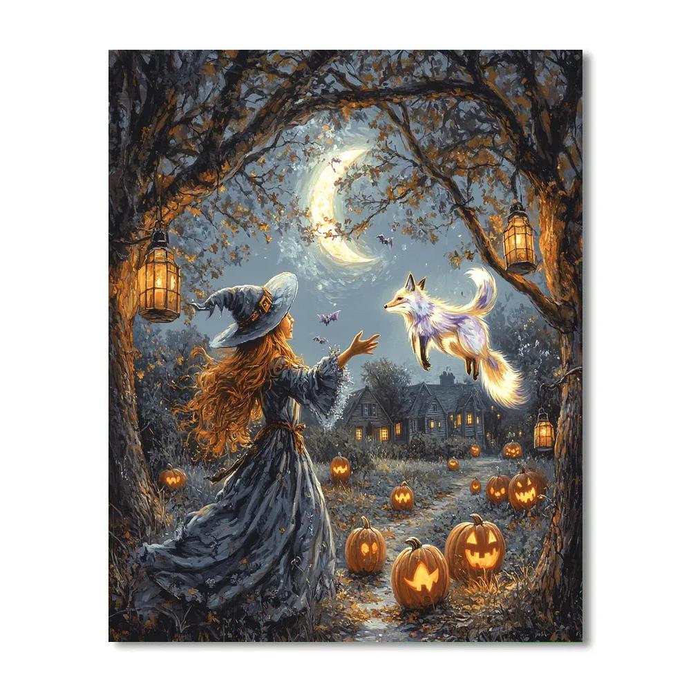 Moonlit Witch With Spooky Familiar painting number kit