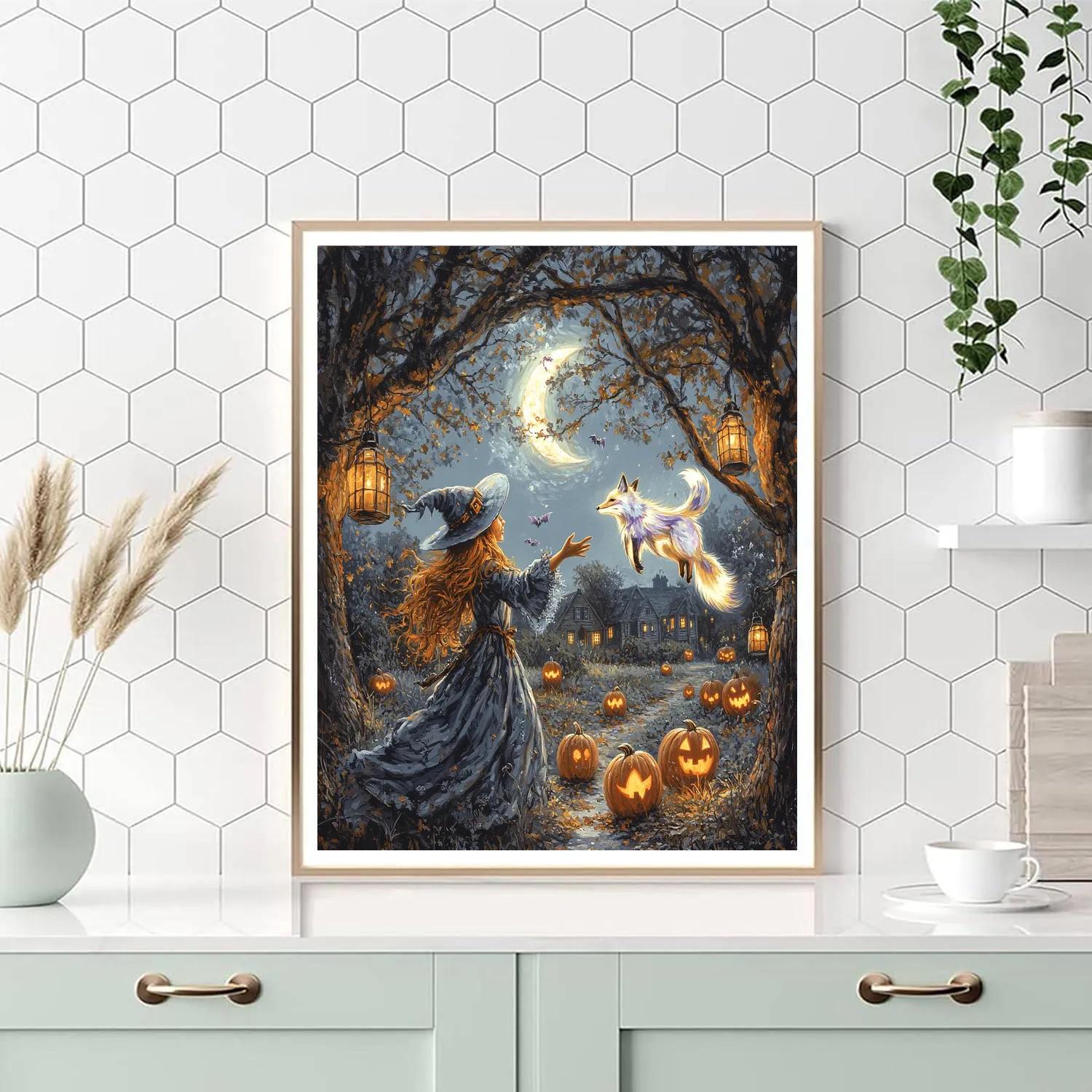 Moonlit Witch With Spooky Familiar painting number kit