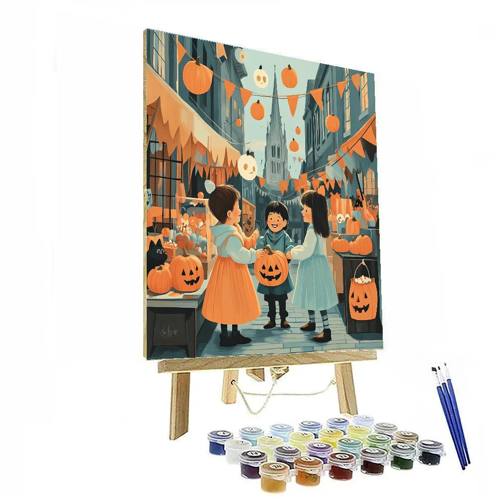 Trick Or Treaters In Spooky Lantern Market painting number kit
