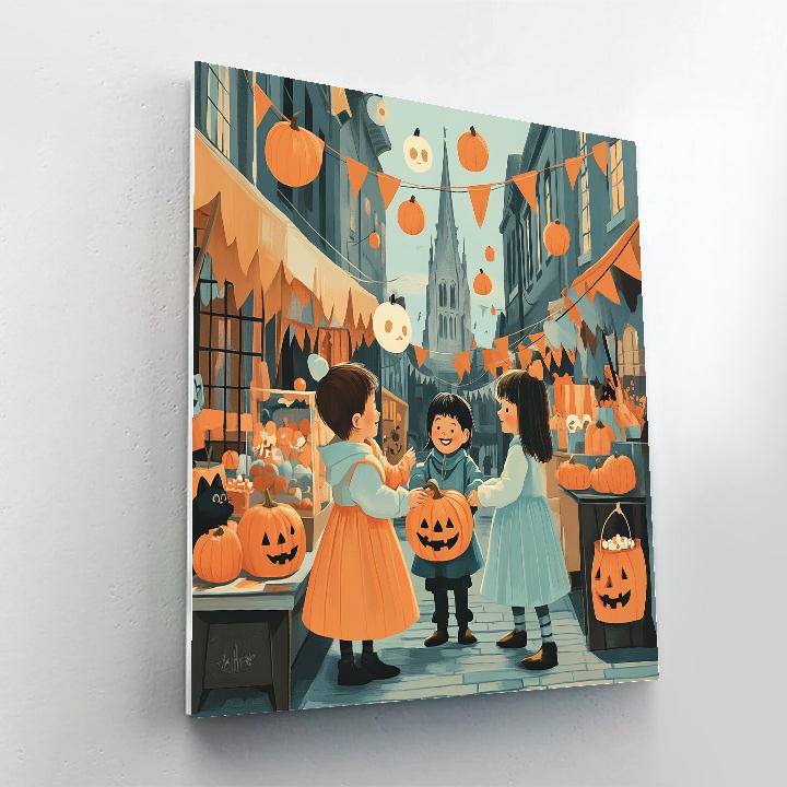 Trick Or Treaters In Spooky Lantern Market painting number kit