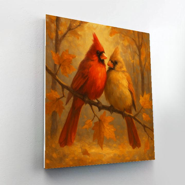 Cozy Cardinals On Golden Branches paint by color