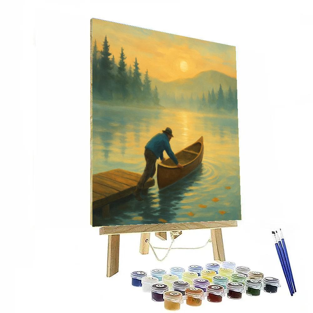 Dawn Canoe On Painted Lake DIY paint by numbers