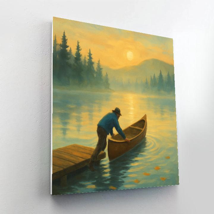 Dawn Canoe On Painted Lake DIY paint by numbers