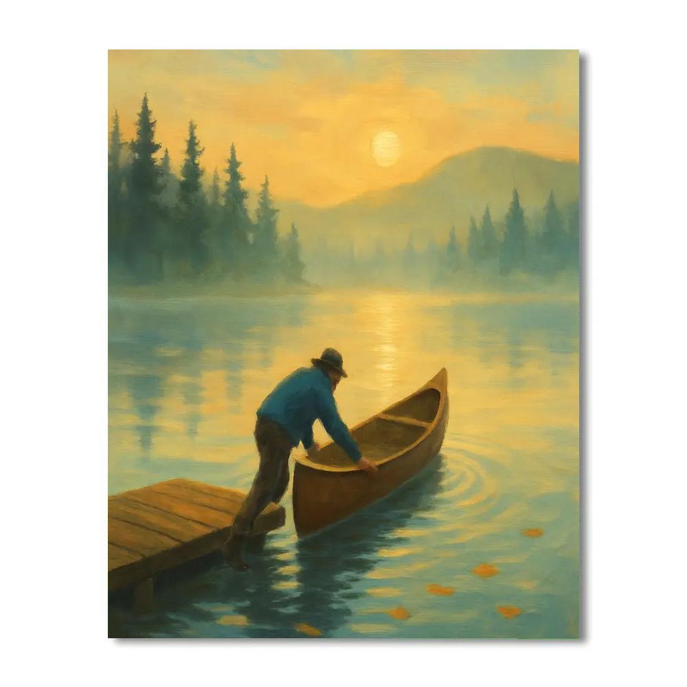 Dawn Canoe On Painted Lake DIY paint by numbers
