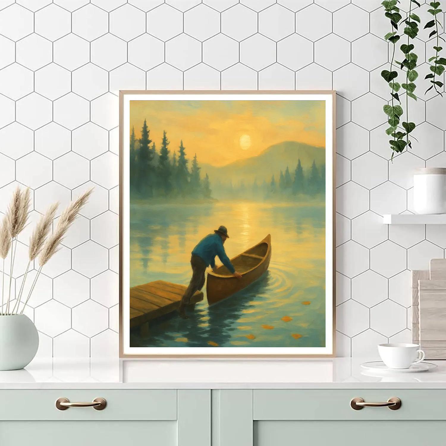 Dawn Canoe On Painted Lake DIY paint by numbers
