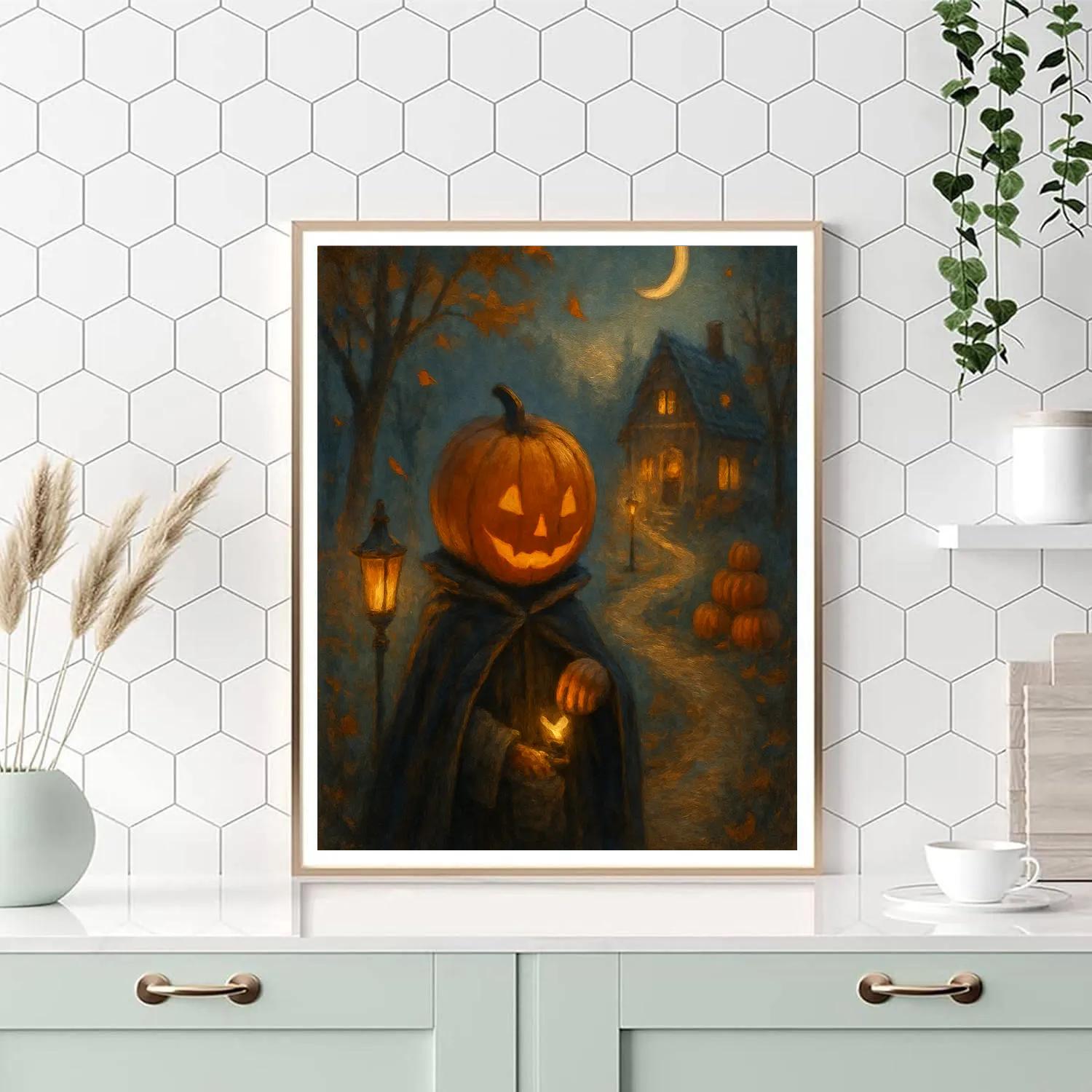 Moonlit Pumpkin Path Paint by numbers art