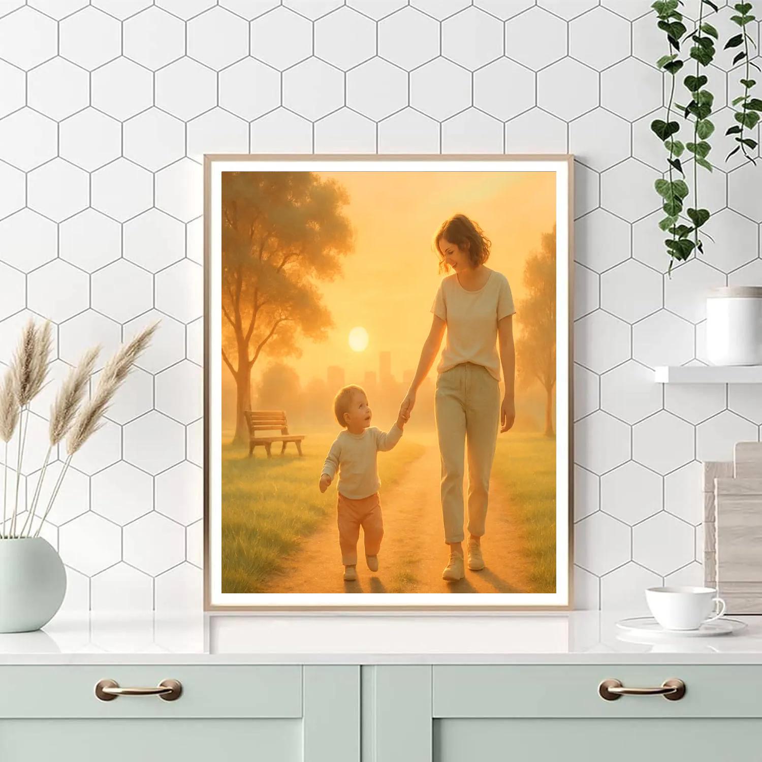 Mother And Child Sunrise Walk painting number kit