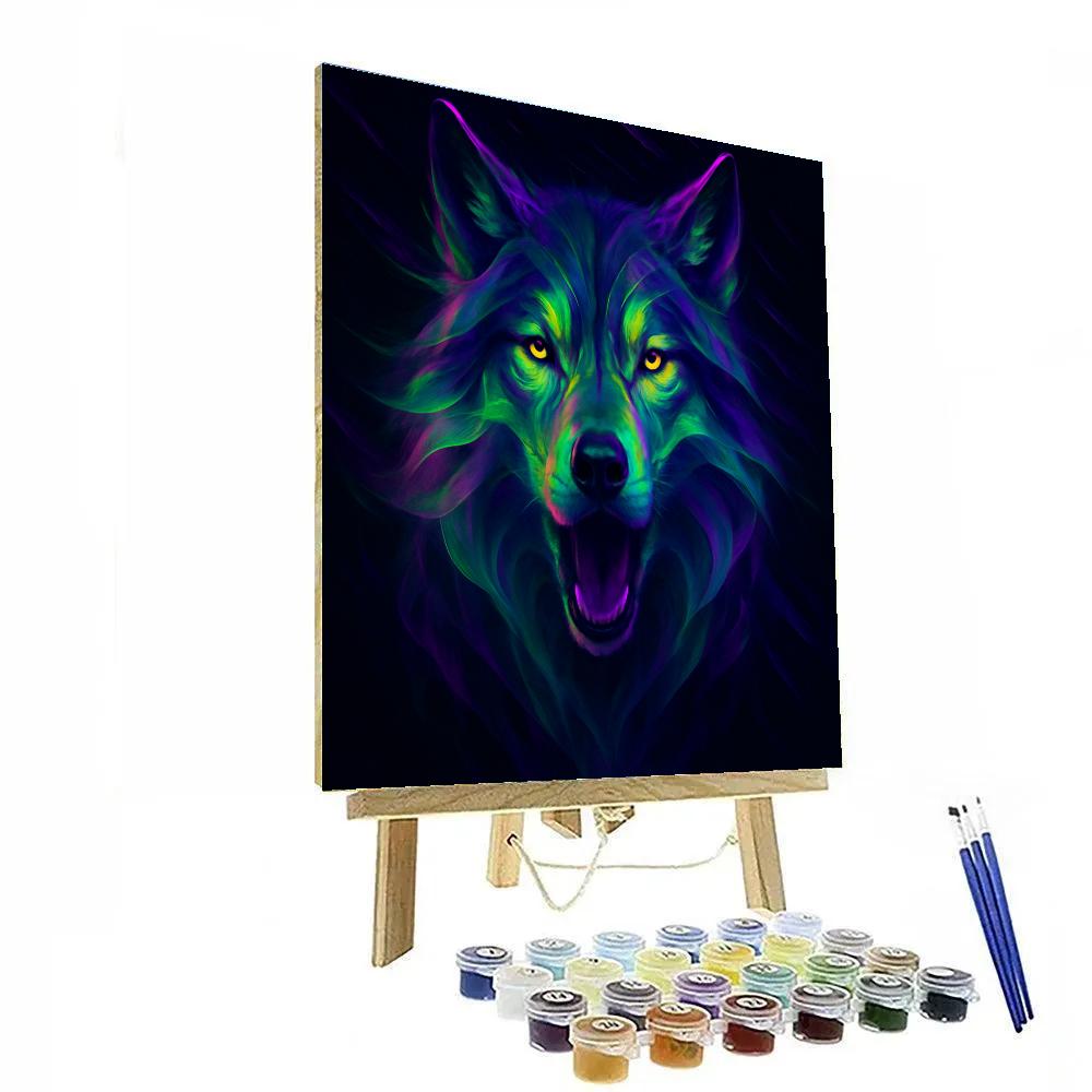 Midnight Wolf With Neon Veils Number painting