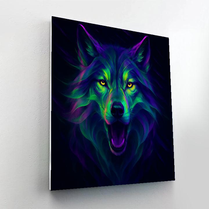 Midnight Wolf With Neon Veils Number painting