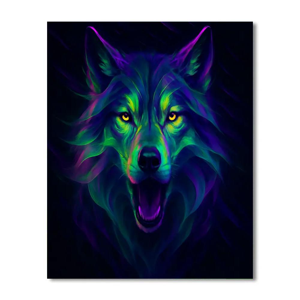 Midnight Wolf With Neon Veils Number painting