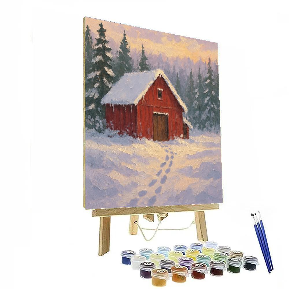 Silent Pines With Red Barn paint by color