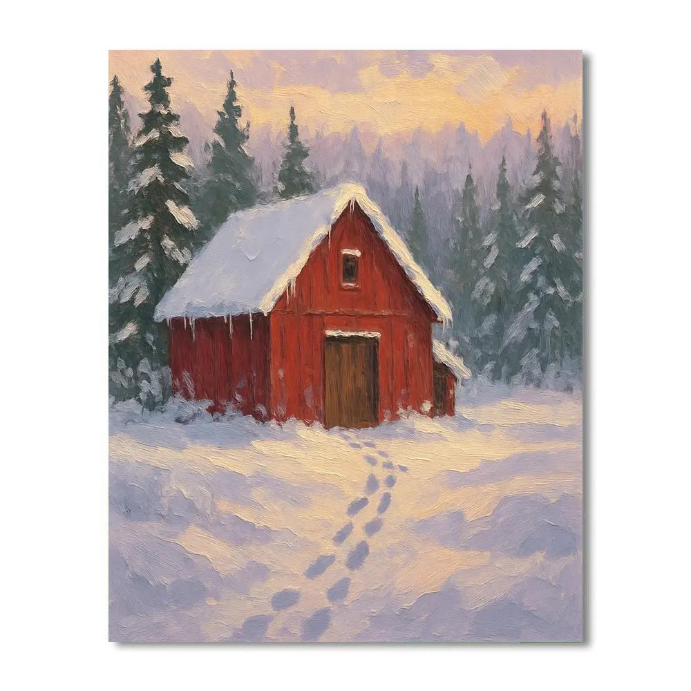 Silent Pines With Red Barn paint by color