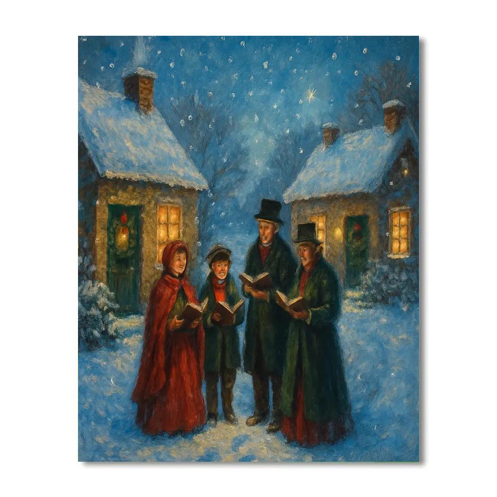 Midnight Carolers On Snowy Lane paint by number