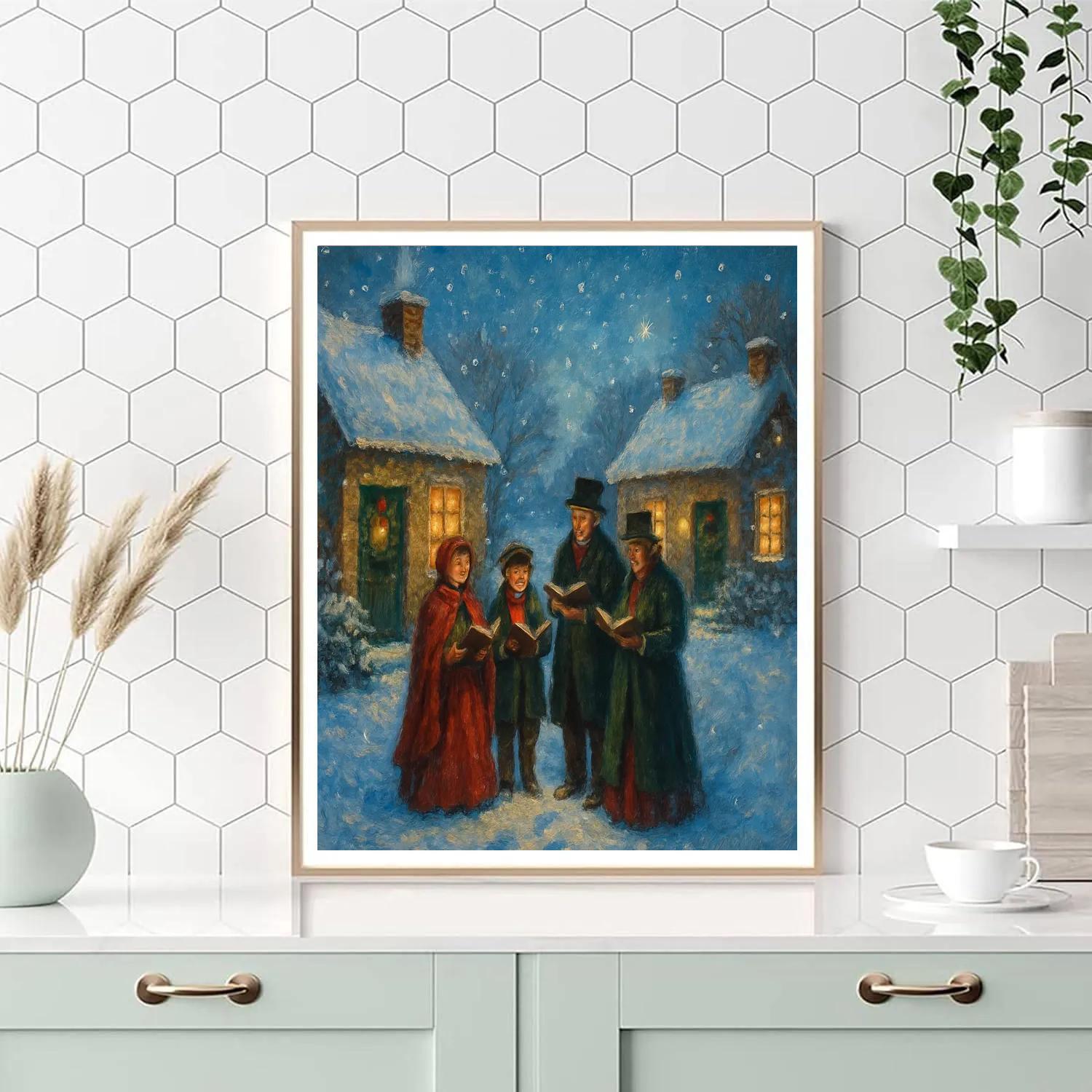 Midnight Carolers On Snowy Lane paint by number