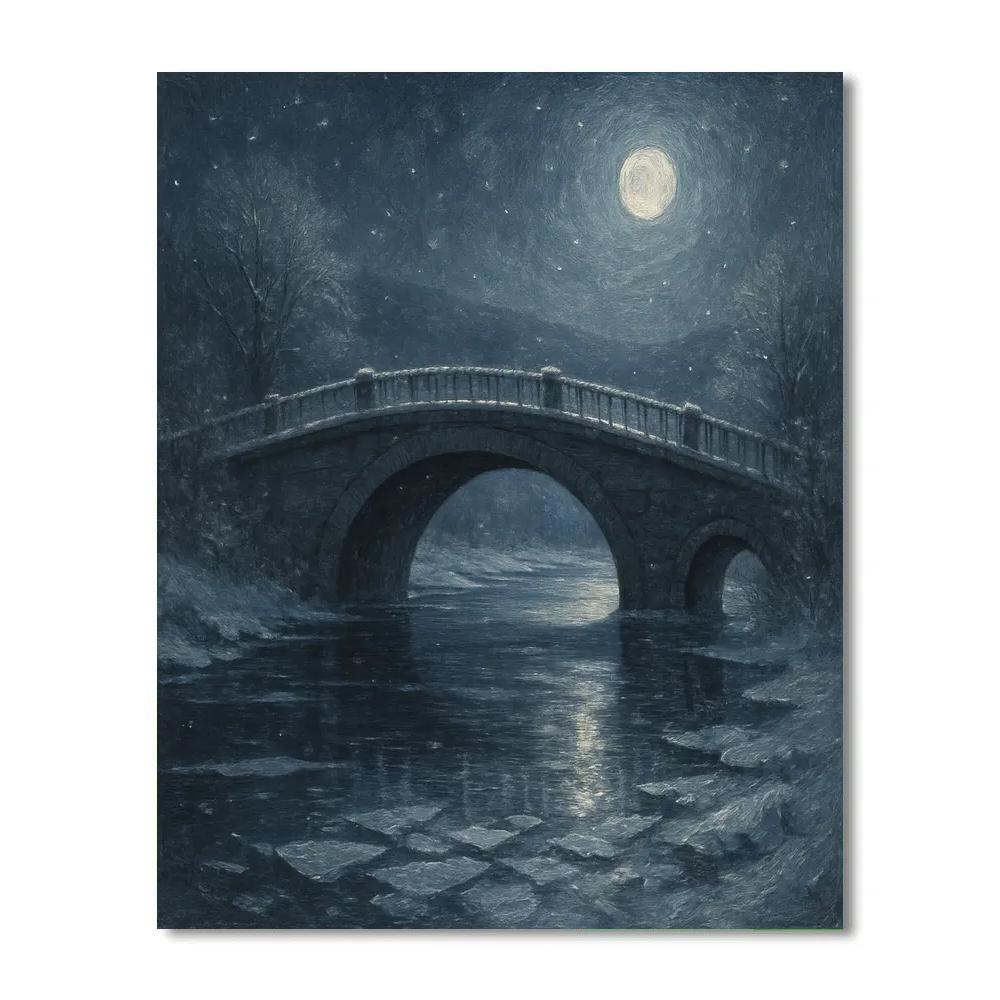 Moonlit Frozen Bridge paint by color