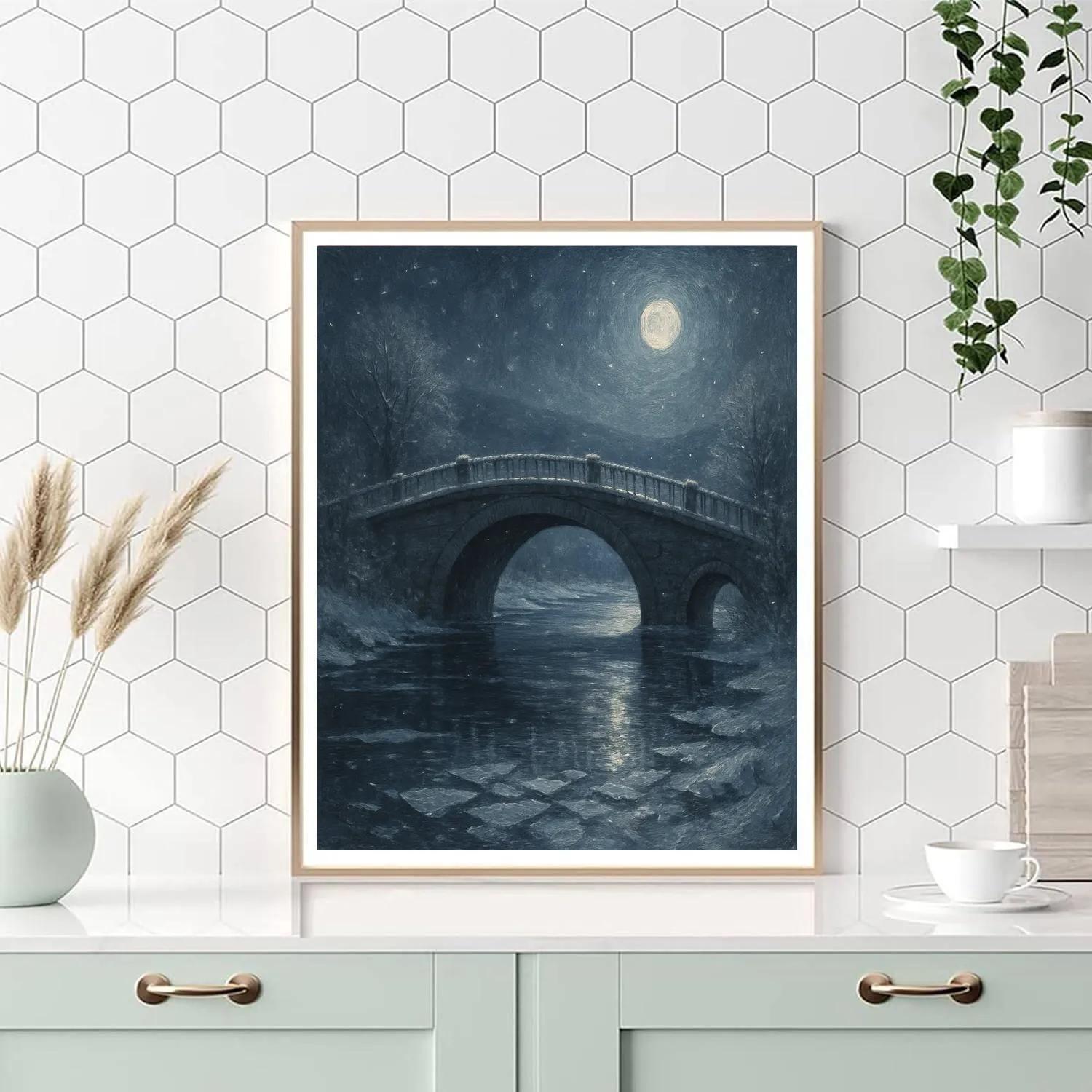Moonlit Frozen Bridge paint by color