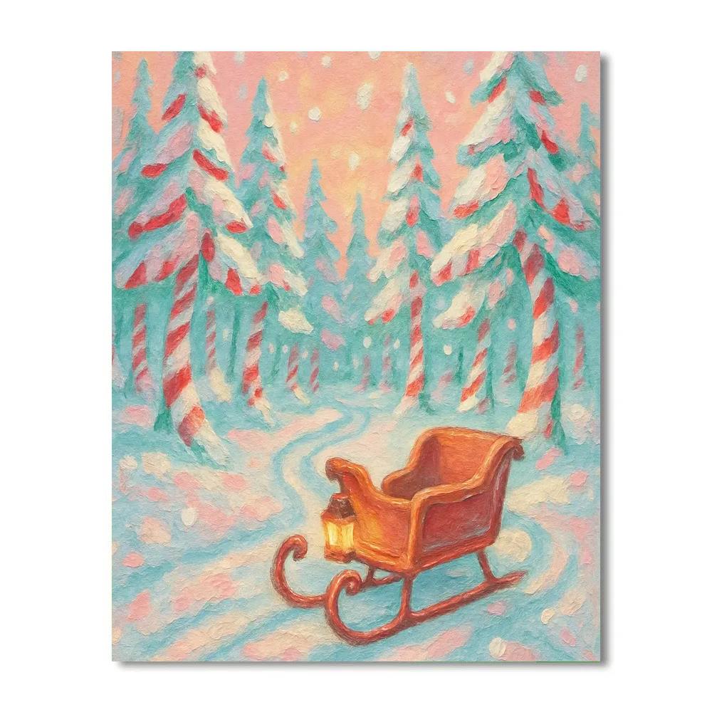 Candy Cane Forest Sleigh Ride Paint by numbers art
