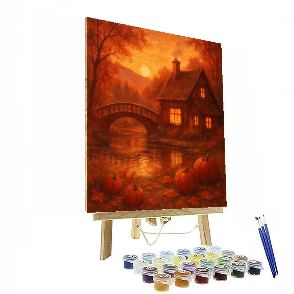 Autumn Streamside Cottage Painting by numbers kit