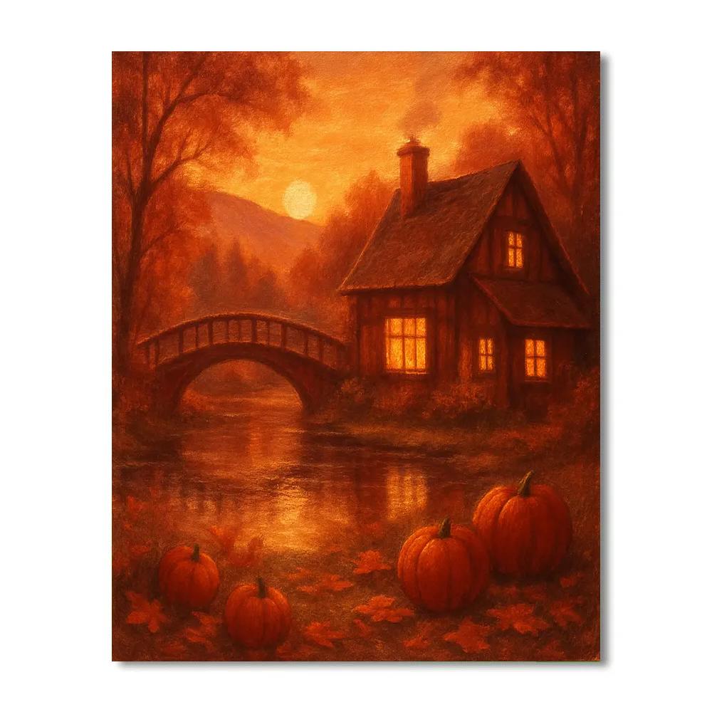 Autumn Streamside Cottage Painting by numbers kit