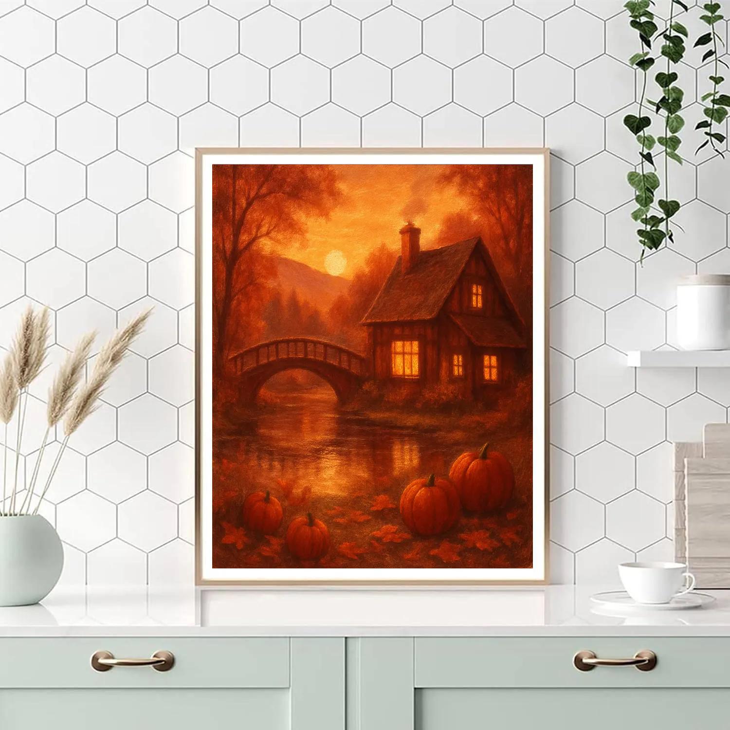 Autumn Streamside Cottage Painting by numbers kit