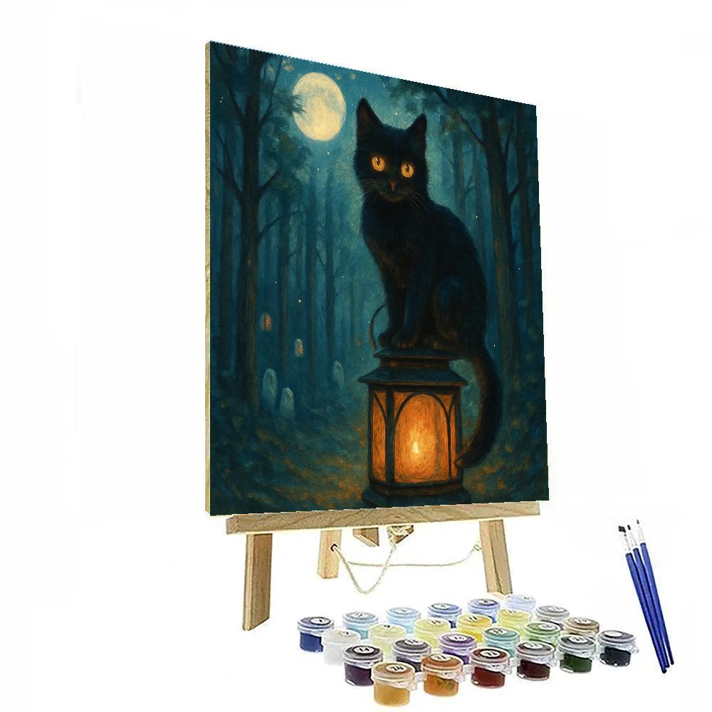 Midnight Cat Lantern painting number kit