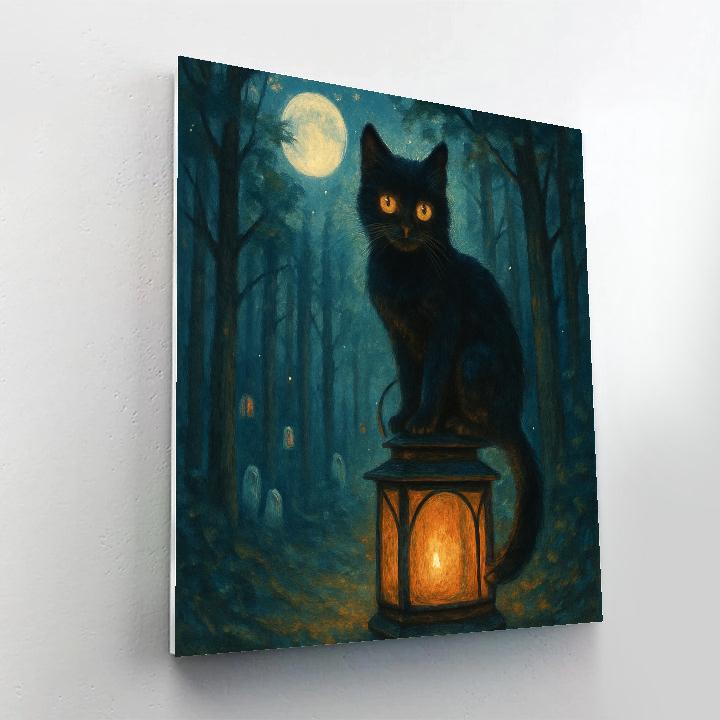 Midnight Cat Lantern painting number kit