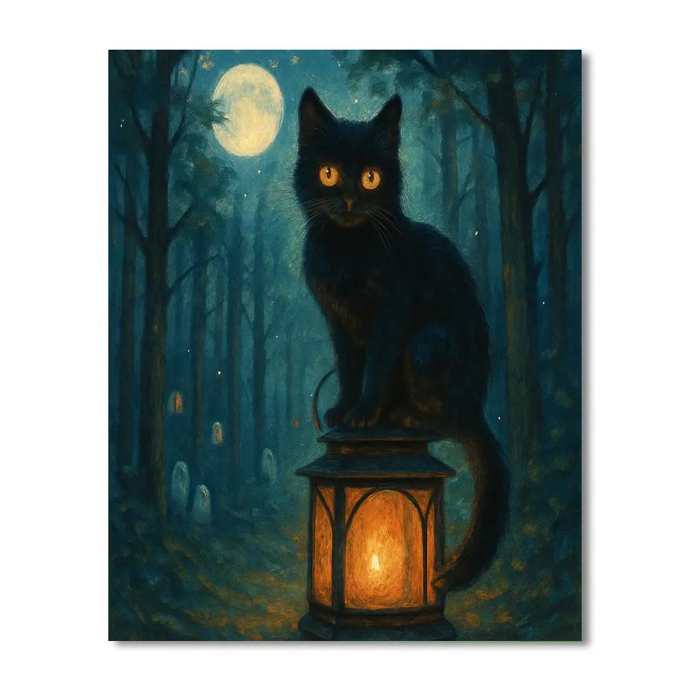 Midnight Cat Lantern painting number kit