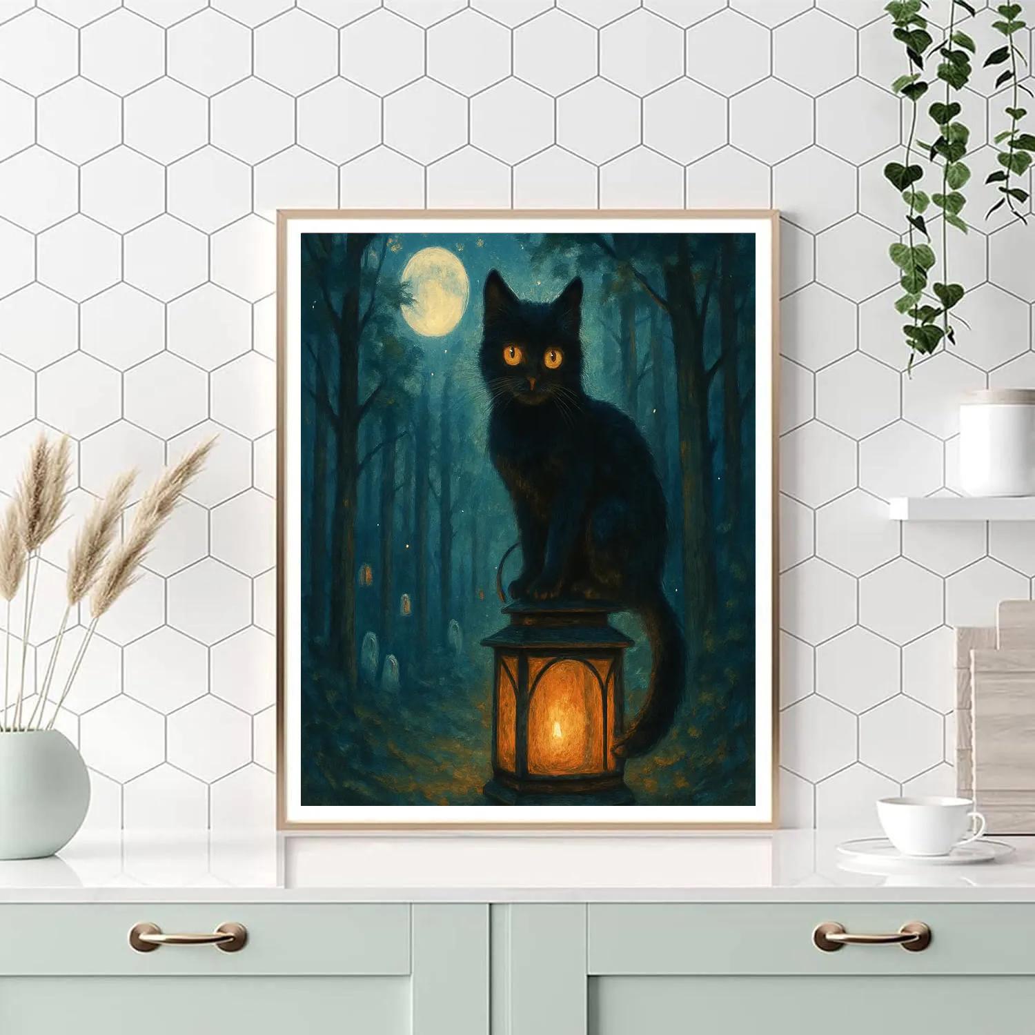 Midnight Cat Lantern painting number kit