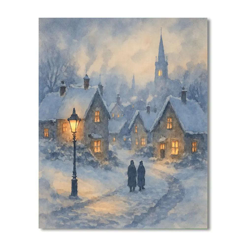 Frosted Village Window Glow Numbered painting kits