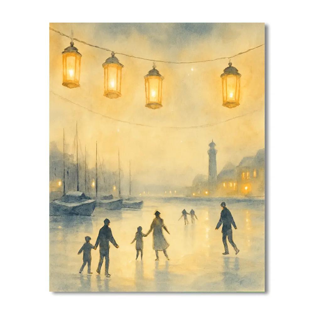 Lanterns Over Frozen Harbor Numbered painting kits