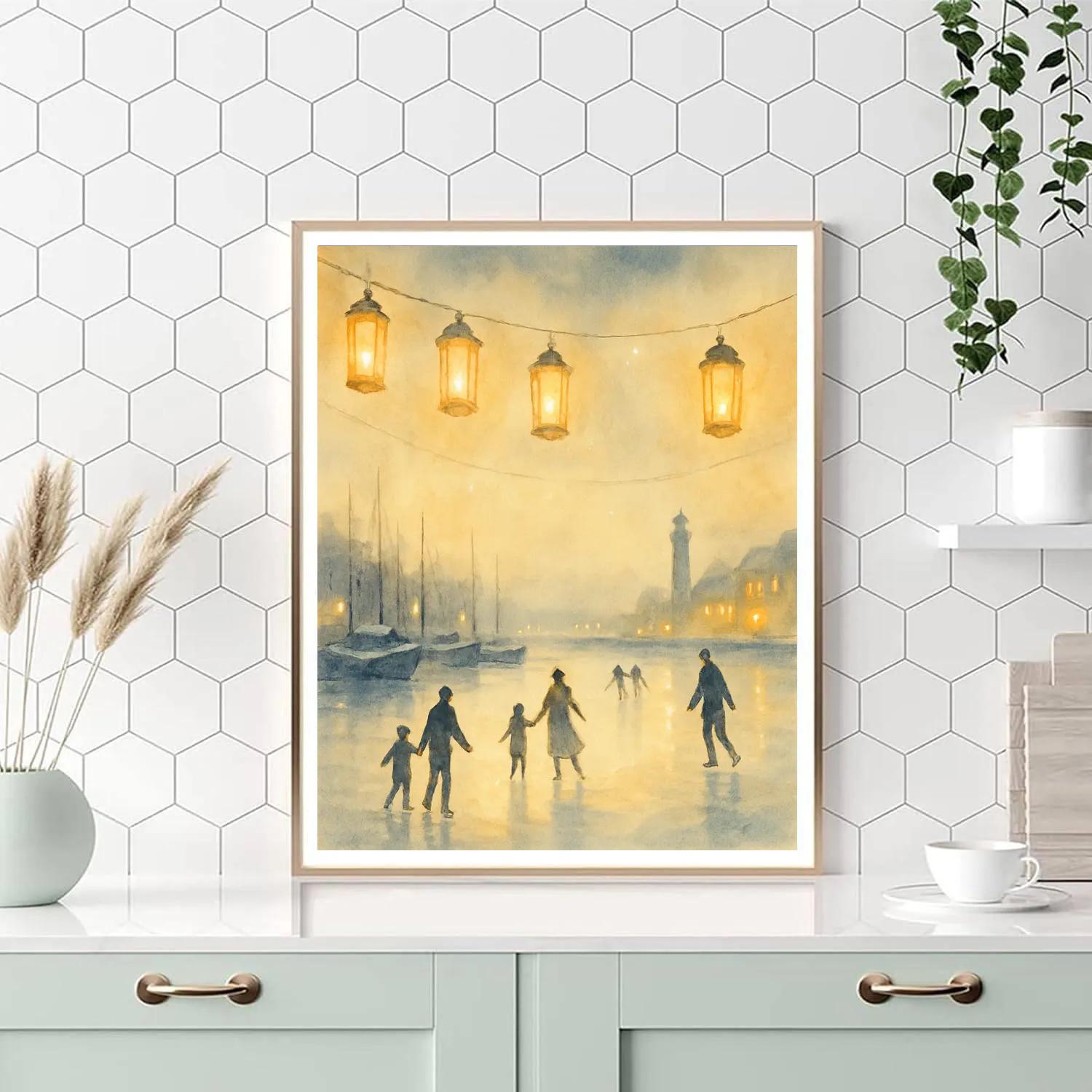 Lanterns Over Frozen Harbor Numbered painting kits
