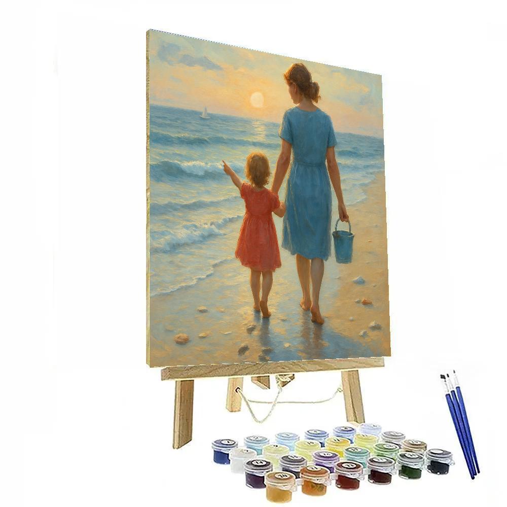 Seaside Stroll With Mother And Child DIY paint by numbers