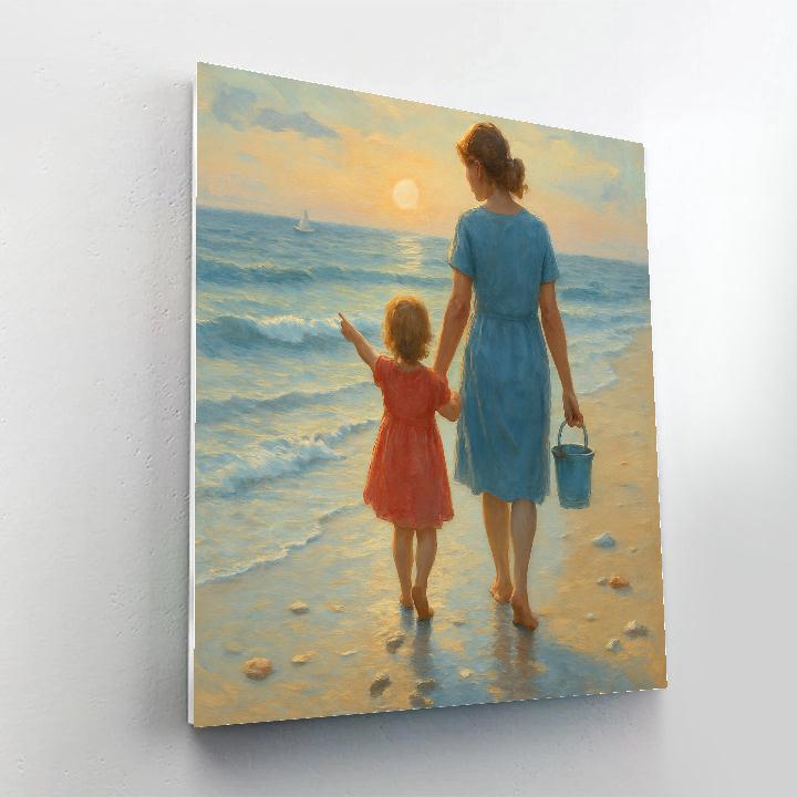 Seaside Stroll With Mother And Child DIY paint by numbers
